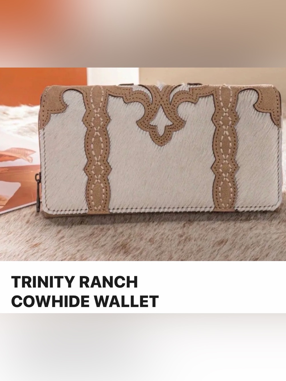 Trinity Ranch Cowhide Wallet in White and Tan